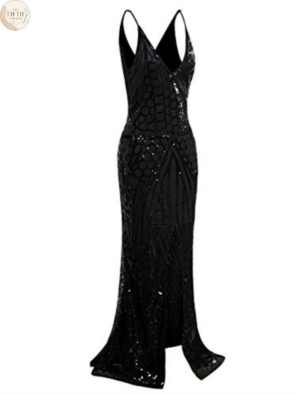 1920s Sequin Beaded Mermaid Prom Dress Deep V Neck Long Evening Gown